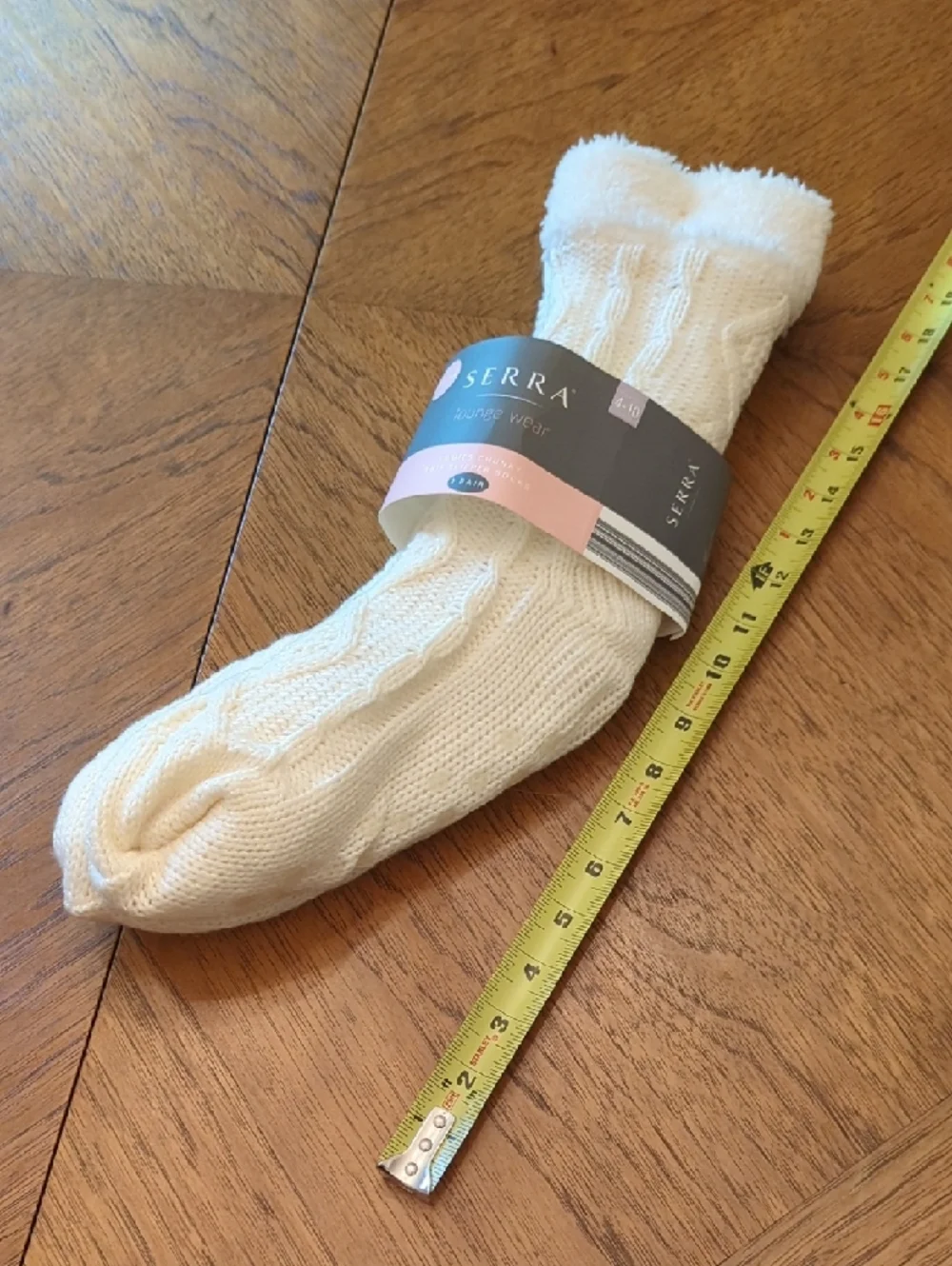 Serra Cream Cable Knit Fuzzy Cuff Lounge Sock Slippers - 1 Pair